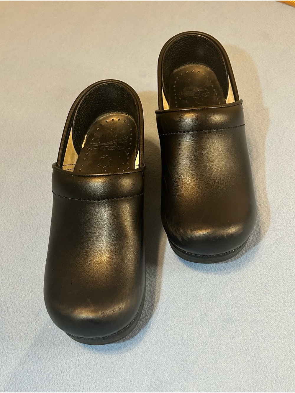 Dansko Professional Black Leather Slip-On Clogs
